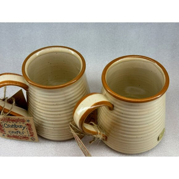 Papel Freelance By Cranbury Crafts Set of 2 Neutral Ribbed Ceramic Mugs Pottery - Picture 2 of 5
